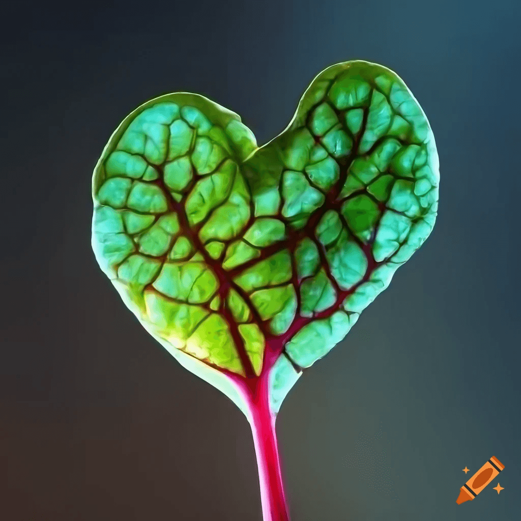 Food photography made with AI. Heart shaped swiss chard photo